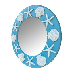 Espelho Azul Claro Conchas e Estrelas em Madeira Decoração Náutica Praia - 3