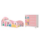 Ver imagem 2 de Jogo Quarto Infantil Carro Rosa com Cama e Cômoda Personagens Menina Criança Moderno Completo