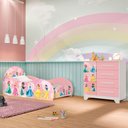 Ver imagem 1 de Jogo Quarto Infantil Carro Rosa com Cama e Cômoda Personagens Menina Criança Moderno Completo