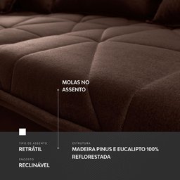 Sofá Retrátil/Reclinável Trento 2,30m Suede Velut Marrom c/ Molas no Assento - King House - 6