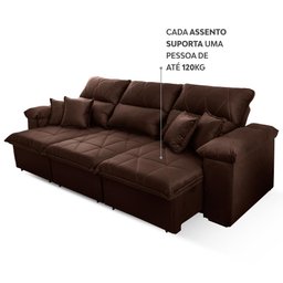 Sofá Retrátil/Reclinável Trento 2,30m Suede Velut Marrom c/ Molas no Assento - King House - 8