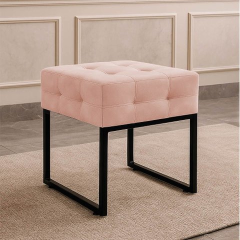 Puff Sala Decorativo Quadrado Industrial Elisa Veludo Rosê D03 - D’Rossi