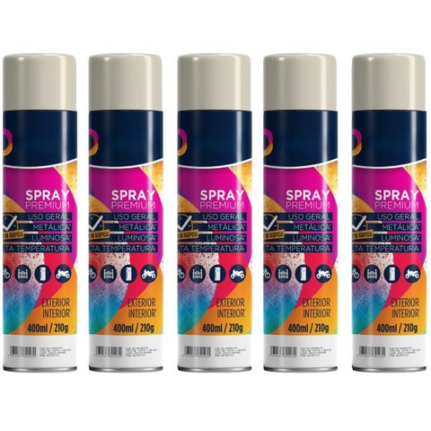 Tinta Spray 400ml Branco Brilhante Uso Geral em Aço Ferro Gesso Cerâmica Couro | Universo | Kit 05 U