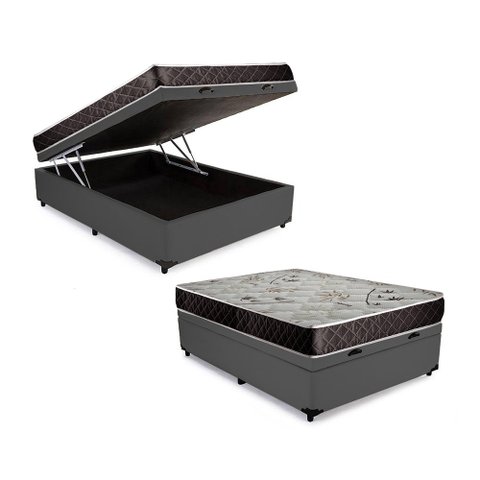 Cama Box Baú Casal Colchão Gold Espuma D33 Acolchões + Box Sintético 59x138x188 Cor:Cinza