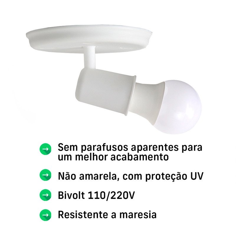 Kit 3 Luminárias Spot de Sobrepor 1 Lâmpada Direcionável E27 Articulado Cor:branco - 4