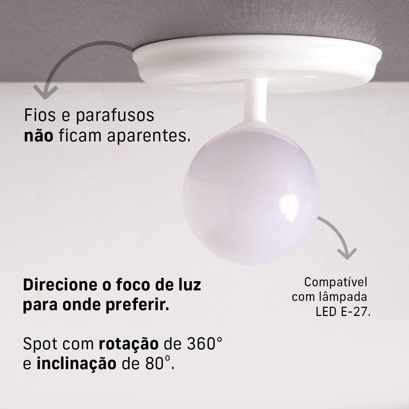 Kit 3 Luminárias Spot de Sobrepor 1 Lâmpada Direcionável E27 Articulado Cor:branco - 2