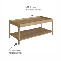Mesa de Centro Retangular com Prateleira 93cm X 38cm Pé Madeira Oslo - 5