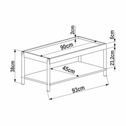 Mesa de Centro Retangular com Prateleira 93cm X 38cm Pé Madeira Oslo - 3