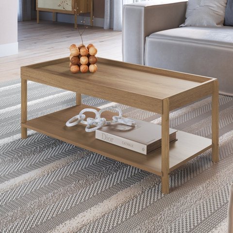 Mesa de Centro Retangular com Prateleira 93cm x 38cm Pé Madeira Oslo