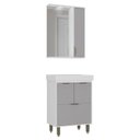 Ver imagem 2 de Armário Conjunto de Banheiro com Gabinete Cuba e Espelheira e LED 60 cm Eleganza Branco/Fumê