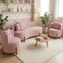 Ver imagem 1 de Conjunto 2 Poltronas + Sofá Curvo Orgânico Luna Boucle Rosa - Montanaris Decor