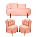 Ver imagem 1 de Conjunto 2 Poltronas + Sofá Curvo Orgânico Luna Boucle Rosa - Montanaris Decor