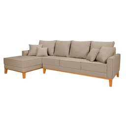 Sofá Beny 4 Lugares com Chaise Base Madeira Linho Império Estofados - 1
