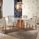 Ver imagem 1 de Conjunto Sala de Jantar Mesa Floripa Madeira Maciça 140x80cm Tampo Retângular Vidro Off White com 4