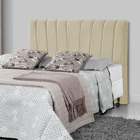 Cabeceira Estofada Americana Premium 195cm em Veludo Bege