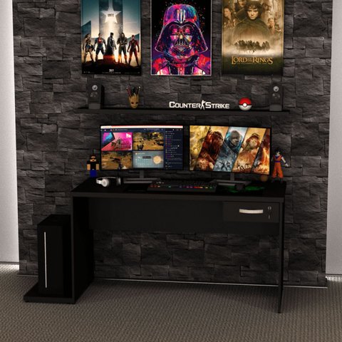 Mesa Gamer Escrivaninha 1 Gaveta 1400x600 Netmobil - Preto