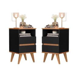 Mesa De Cabeceira Retrô Pés Palito Em Madeira Maciça - Pop - varias cores - preto/nature - 4