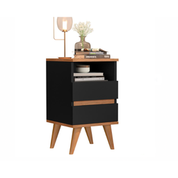 Mesa De Cabeceira Retrô Pés Palito Em Madeira Maciça - Pop - varias cores - preto/nature - 1