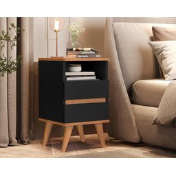 Mesa De Cabeceira Retrô Pés Palito Em Madeira Maciça - Pop - varias cores - preto/nature - 2
