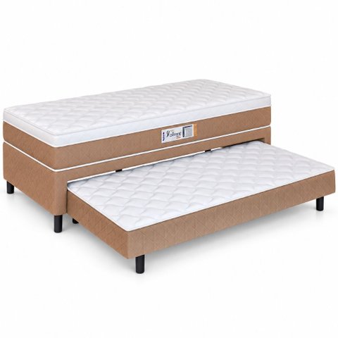 Cama Box Solteiro com Cama Auxiliar Conjugada Espuma D28 Aspen 88x188x53cm Marrom / Branco Hellen