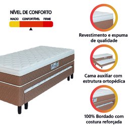 Cama Box Solteiro com Cama Auxiliar Conjugada Espuma D28 Aspen 88x188x53cm Marrom / Branco Hellen - 4