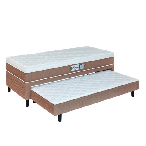 Cama Box Solteiro com Cama Auxiliar Conjugada Espuma D28 Aspen 88x188x53cm Marrom / Branco Hellen