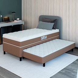 Cama Box Solteiro com Cama Auxiliar Conjugada Espuma D28 Aspen 88x188x53cm Marrom / Branco Hellen - 2