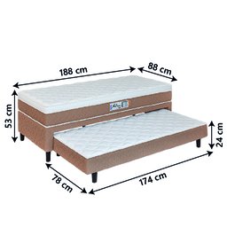 Cama Box Solteiro com Cama Auxiliar Conjugada Espuma D28 Aspen 88x188x53cm Marrom / Branco Hellen - 3