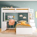 Ver imagem 1 de Beliche Office Infantil/Juvenil Moon com Escrivaninha em L e Escada 2 Portas e 2 Gavetas Yescasa Branco