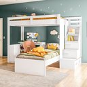 Ver imagem 5 de Beliche Office Infantil/Juvenil Moon com Escrivaninha em L e Escada 2 Portas e 2 Gavetas Yescasa Branco