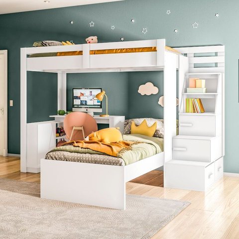 Beliche Office Infantil/Juvenil Moon com Escrivaninha em L e Escada 2 Portas e 2 Gavetas Yescasa Bra