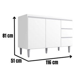 Balcão para Pia Andréia 120 Cm 2 Portas Branco Ajl - 3