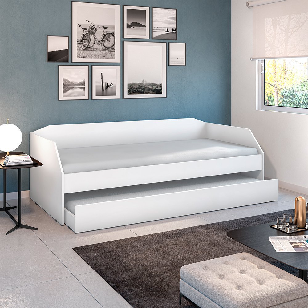 Sofá Cama Solteiro Duo com Cama Auxiliar em Mdf Reforçado 15mm Branco - 3