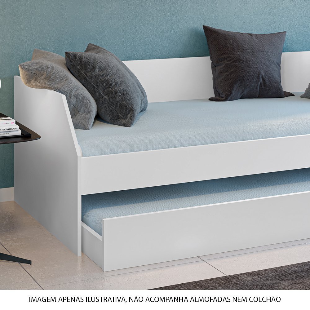 Sofá Cama Solteiro Duo com Cama Auxiliar em Mdf Reforçado 15mm Branco - 2