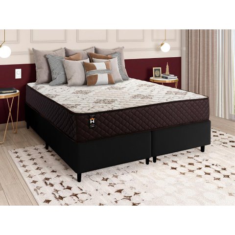 Conjunto Cama Box Queen c/ Molas Ensacadas Allura Preto 158x198x58