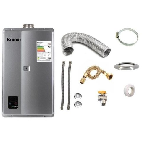 Aquecedor a Gás GLP Rinnai REU E33 Prata+Kit de Instalação