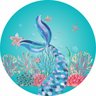 Painel de Tecido Sublimado Redondo Fundo Do Mar Rabo de Sereia e Estrelas Do Mar com Elástico - 1