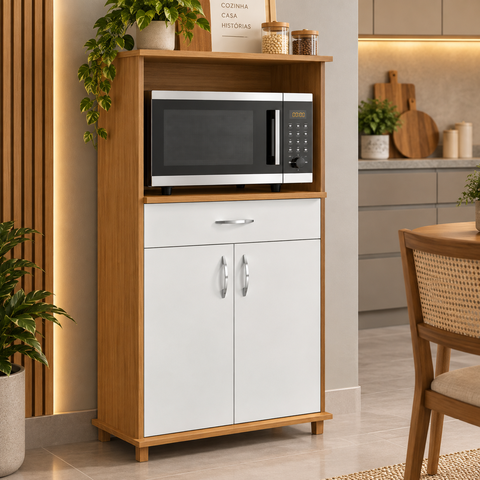 Balcão Multiuso Nt 3070 2 Portas Marrom/Branco - Notável Móveis