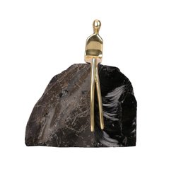 Peça Decorativa de Metal e Obsidiana Preto e Dourado 16cm RAT0006 BTC - 1