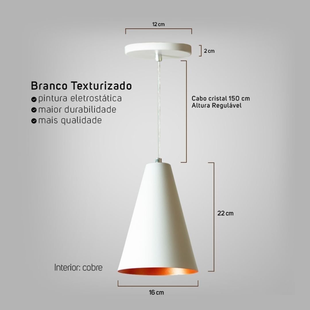 Lustre Pendente Cone Branco Para Banheiro | MadeiraMadeira