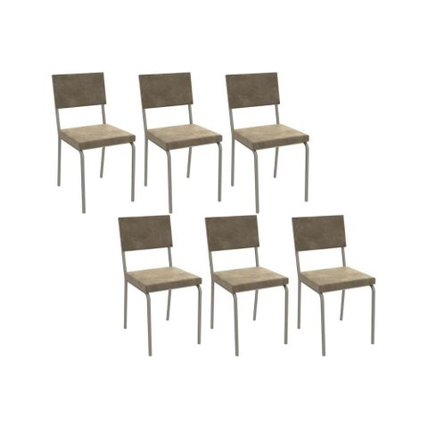 Cadeira Sala de Jantar Zaria 2c128 Kit 6 Un Niquel/bege A036 Suede Suede - Kappesberg