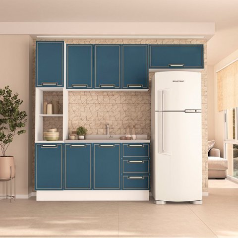 Cozinha Compacta 250084 4 Peças Amara Branco Azul Politorno Móveis