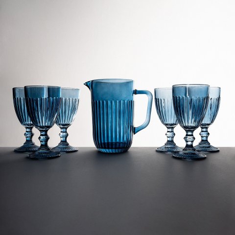 Conjunto Jarra 1,3l com 6 Taças de 340ml Portina Casa - Athena Blue
