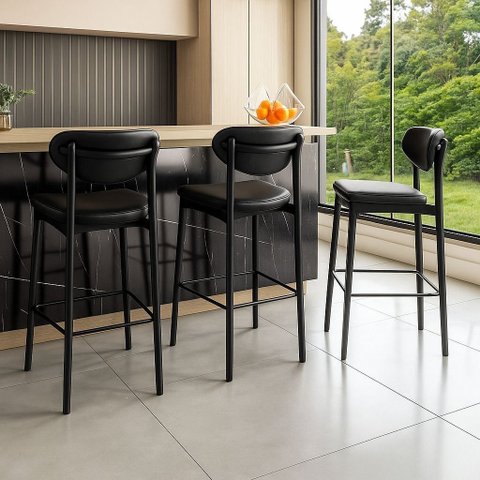 Banqueta Catarina Madeira Maciça Nobre com Assento e Encosto Estofados para Cozinha e Área Gourmet