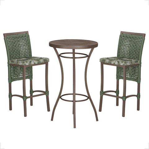 Mesa Bistrô 2 Banquetas Roma Corda Náutica Estofado 5 Trama Verde
