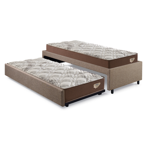 Bicama Box Solteiro Linho 88x188 com Dois Colchões Relax Adorabile Ecoflex Molas Ensacadas