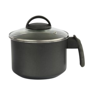 Fervedor Caneco Leiteira 16 Cm Antiaderente Teflon com Tampa de Vidro:preto