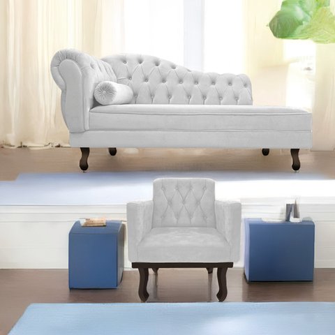 Kit Diva Recamier Diana 160cm Lado Direito e 01 Poltrona Classic Suede Branco - ADJ Decor