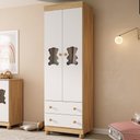Ver imagem 1 de Guarda-roupa Infantil 62cm 2 Portas com Vidro e 2 Gavetas Fofura Multimóveis Mp4481 Madeirado/