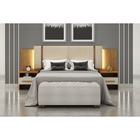 Cabeceira Cama Box Casal Monterrey com 2 Mesa de Cabeceira Novo Horizonte Cumaru/Fendi